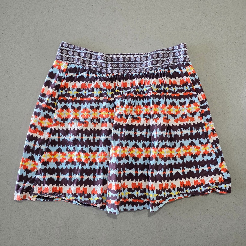 Porridge Anthropologie 2 Ikat Geometric Smocked Mini Skirt Orange Blue Boho